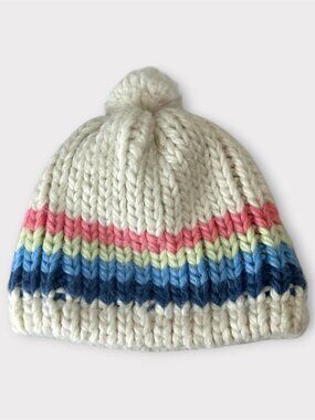 Carter's Baby Girl Beanie Striped Pompom White Multicolor Striped Size 12-24m